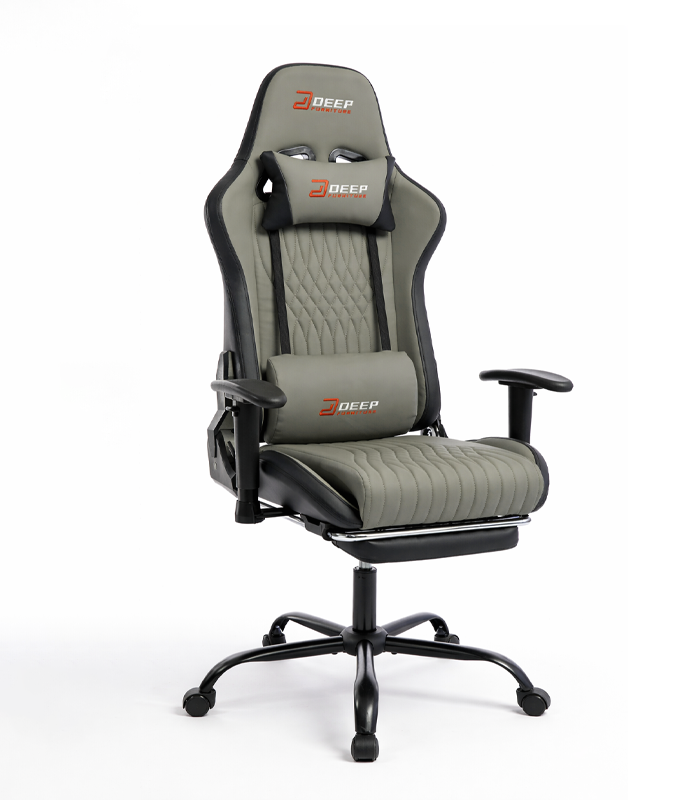 Ergonomiczny Obrotowy Fotel Gamingowy Szary Z Podnóżkiem Fotel Biurowy
