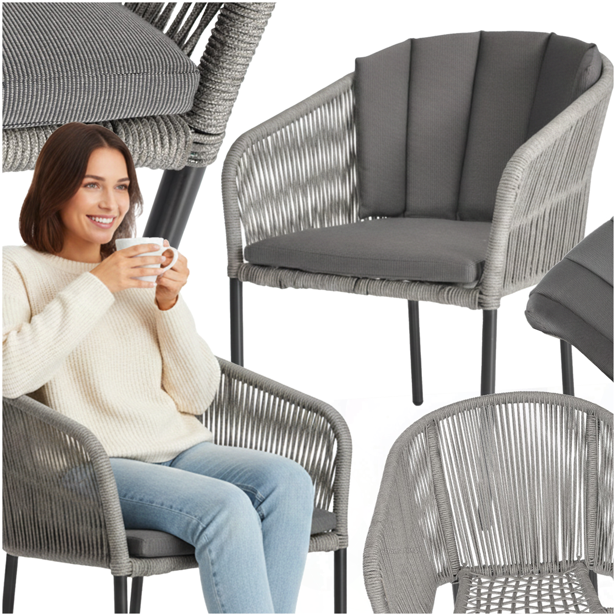 Krzesło Ogrodowe Na Taras Balkon Victoria - Szare Technorattan Poduszka