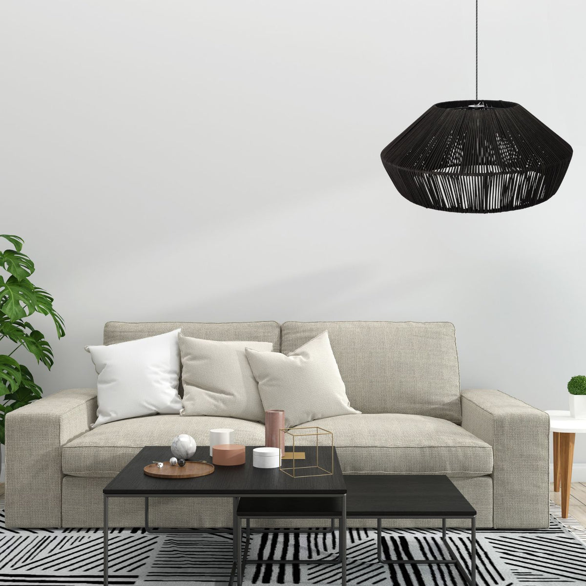 Lampa naturalna rattanowa wisząca - 50 cm (czarna)