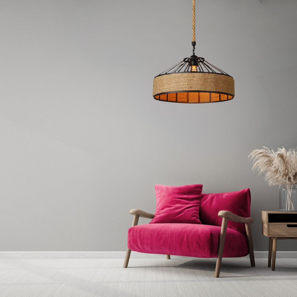 Lampa sufitowa z liny konopnej na oryginalnej jutowej linie - średnica 40 cm