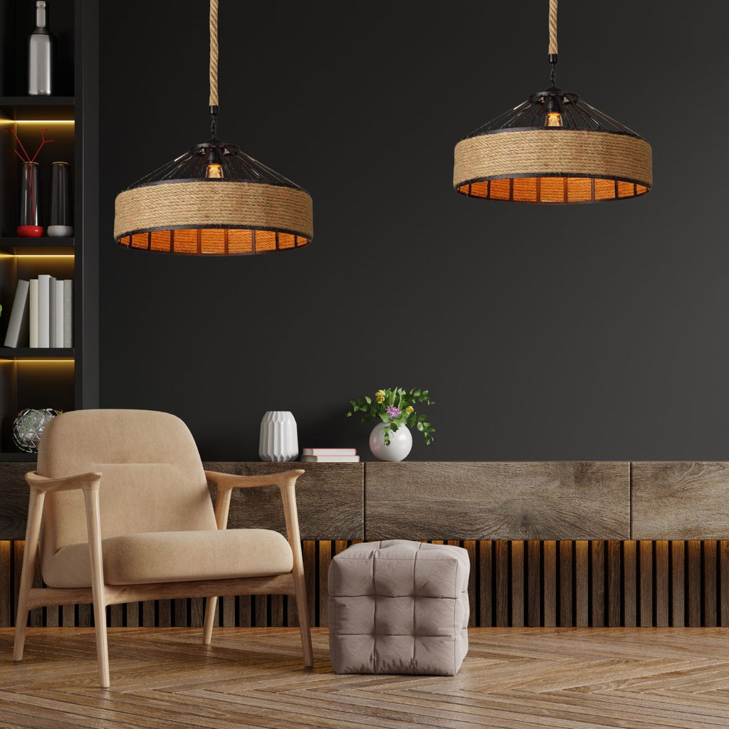 Lampa sufitowa z liny konopnej na oryginalnej jutowej linie - średnica 40 cm