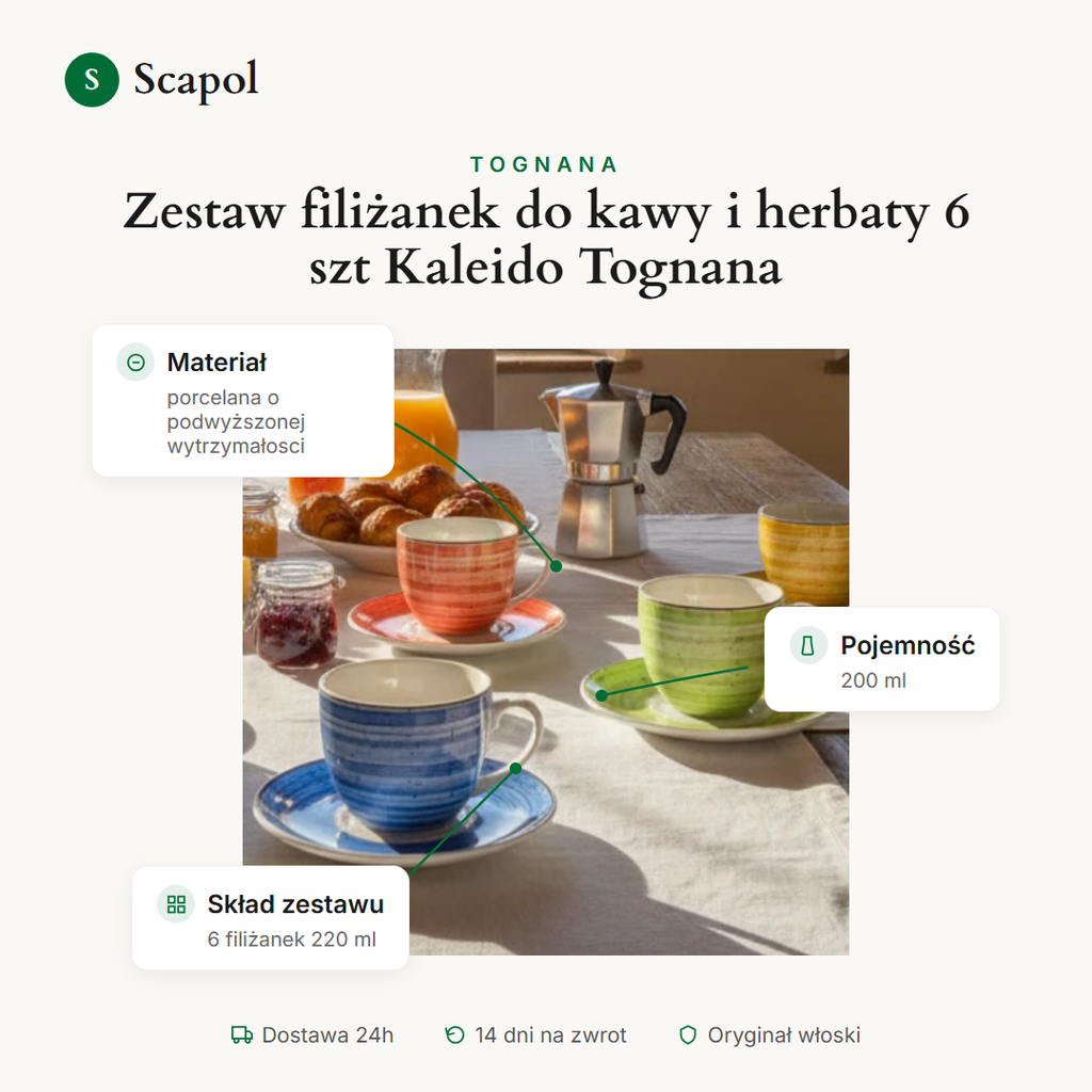 Zestaw filiżanek do kawy i herbaty 6 szt Kaleido Tognana